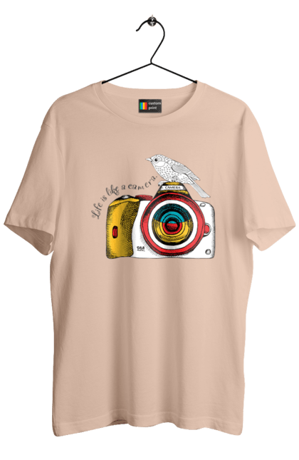 Футболка чоловіча з принтом "Фотоапарат І Пташка". Камера, пташка, фотоапарат, фотограф. 2070702