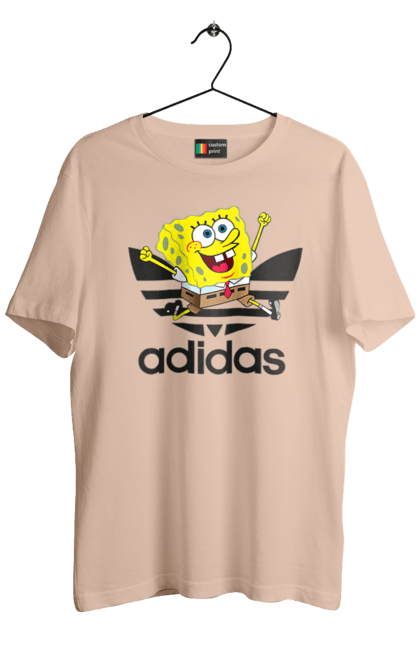 Футболка мужская с принтом Adidas Губка Боб. Adidas, spongebob, адидас, баскетбол, губка боб, мультик, мультсериал, мяч, спанч боб, спорт. 2070702