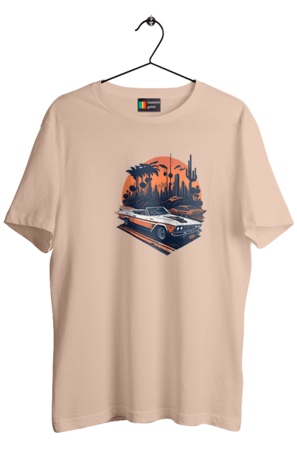 Футболка мужская с принтом Красивая машина на закате. Авто, закат, закат, отклонить, солнце. 2070702