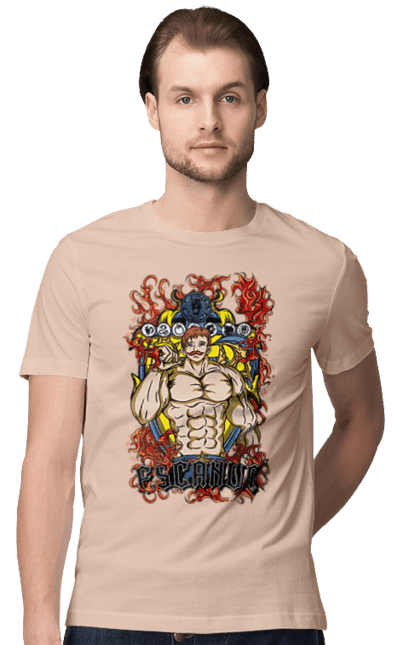 Men's t-shirt with prints Seven Deadly Sins Escanor. Adventures, anime, comedy, escanor, fantasy, manga, seven deadly sins. 2070702