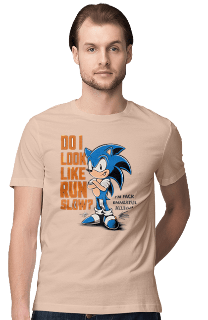 Men's t-shirt with prints Sonic the Hedgehog. Comic, hedgehog, mascot, multisterial, sega, sonic, sonic the hedgehog, video game. 2070702