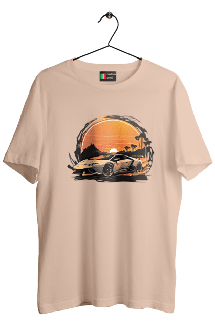 Men`s t-shirt with prints Lamborghini at sunset. Car, cars, lamba, lamborghini, lamborghini at sunset. 2070702