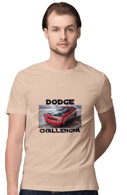 Футболка чоловіча з принтом "Додж челенджер". Авто, автомобіль, американська легенда, додж челенджер, класичний автомобіль, культове авто, масл кар, потужний автомобіль. 2070702