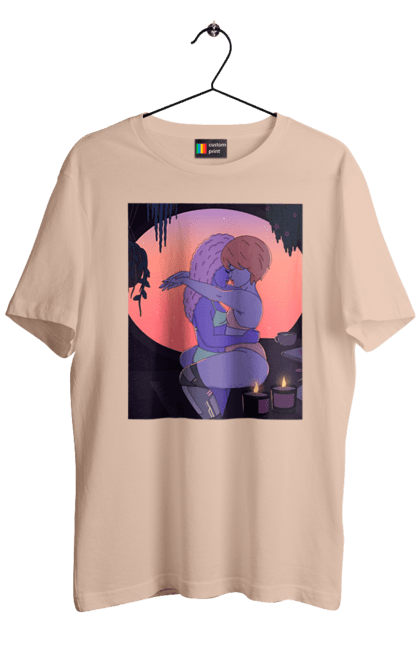 Men`s t-shirt with prints Purple Girls Hugging. Hug, sunset. 2070702