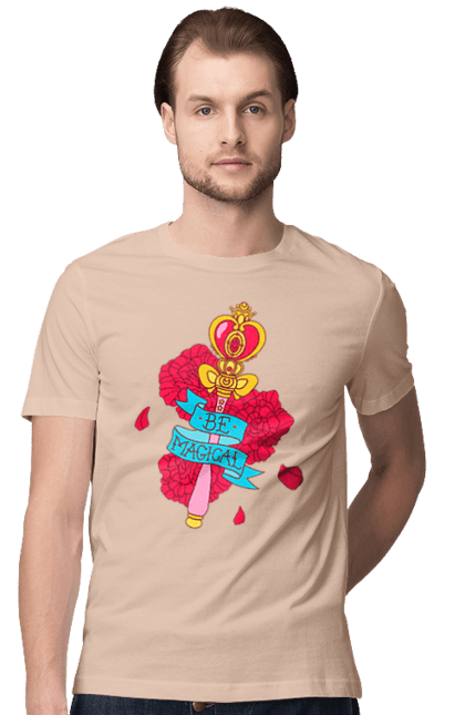 Men's t-shirt with prints Be Magical. Anime, charm, flowers, magic, rose flower, sailor moon, tv series, wand. 2070702