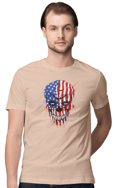 Men's t-shirt with prints Skull with flag. Bones, eagle, flag, scull, smile, teeth, usa. 2070702