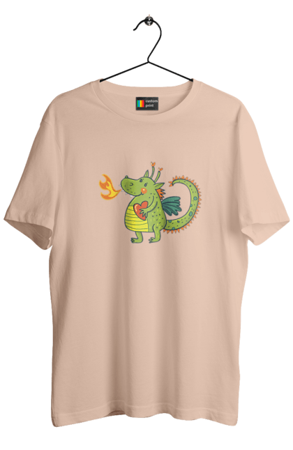 Men's t-shirt with prints Dragon in love. Dragon, fire, green dragon, heart, hearts, love, new year, symbol 2024. 2070702