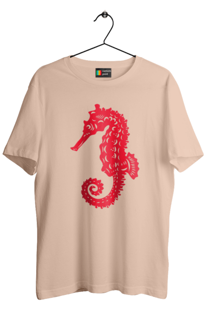 Футболка чоловіча з принтом "Морський коник". Відпочинок, квіти, літні канікули, літо, море, морський коник, морські жителі. 2070702