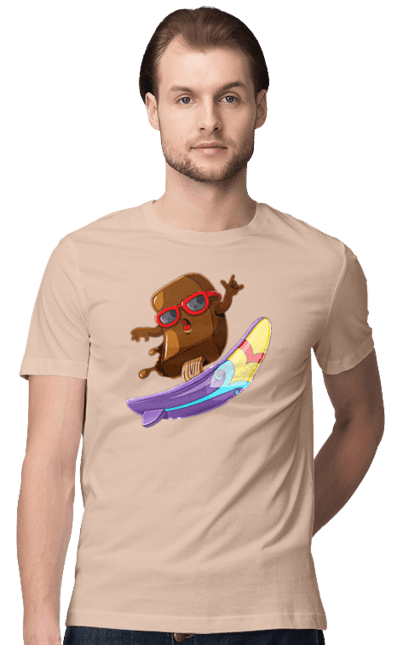 Футболка чоловіча з принтом "Мороженко На Серфі". Літо, морозиво, окуляри, серфінг. 2070702