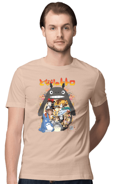 Men's t-shirt with prints Totoro. Adventures, anime, comedy drama, fantasy, film, my neighbor totoro, tv series. 2070702