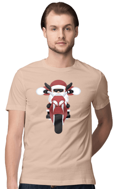 Футболка чоловіча з принтом "Санта на мотоциклі". Мотоцикл, новий рік, різдво, санта. 2070702