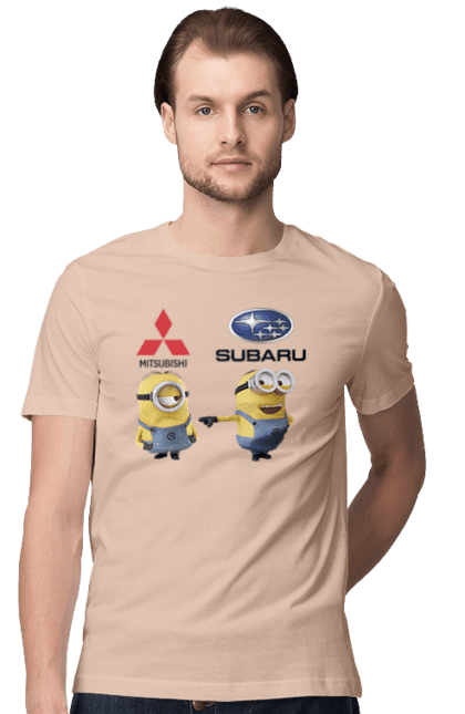 Men`s t-shirt with prints Minion. Auto, cars, minions, mitsubishi, subaru. 2070702