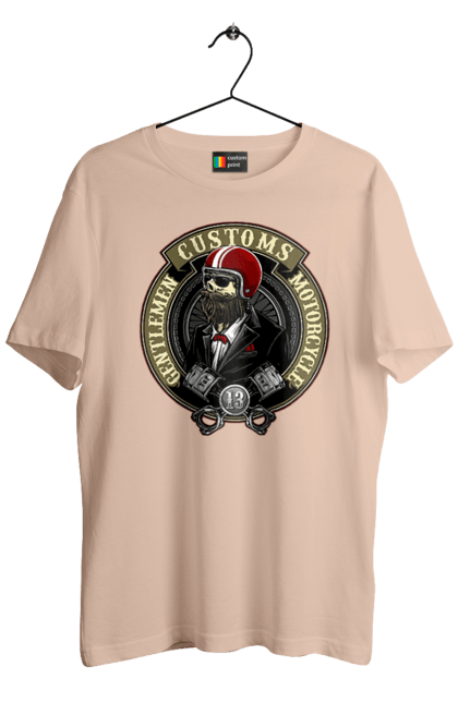 Men`s t-shirt with prints Gentlemen motorcycle. Gentleman, helmet, motorcycle, skull. 2070702