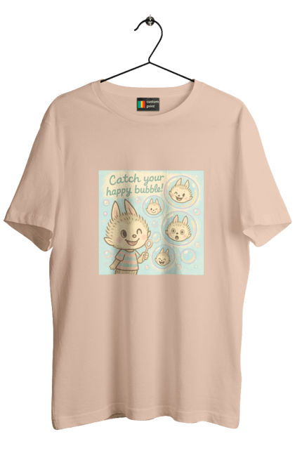 Футболка чоловіча з принтом "Лабубу". Бульбашки, грайливо, каваї, казково, лабубу, милаілюстрація, ніжнікольори, пастельнамистецтво, щасливі бульбашки. 2070702