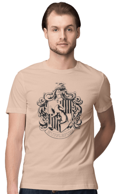 Men's t-shirt with prints Harry Potter Hufflepuff. Faculty, franchise, harry potter, hogwarts, hufflepuff. 2070702