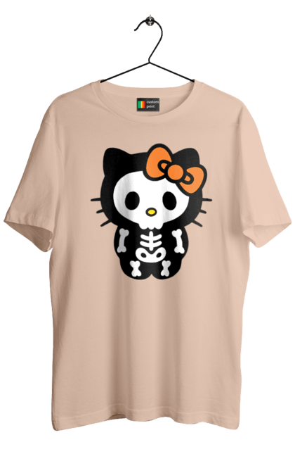 Футболка мужская с принтом Хелло Китти Хэллоуин. Halloween, hello kitty, zombie, бренд, зомби, котенок, персонаж, скелет, хелло китти, хэллоуин. 2070702