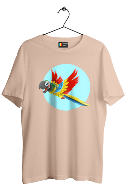 Футболка чоловіча з принтом "Папуга". Барвистий папуга, какаду, кольоровий папуга, папуга, що летить. 2070702