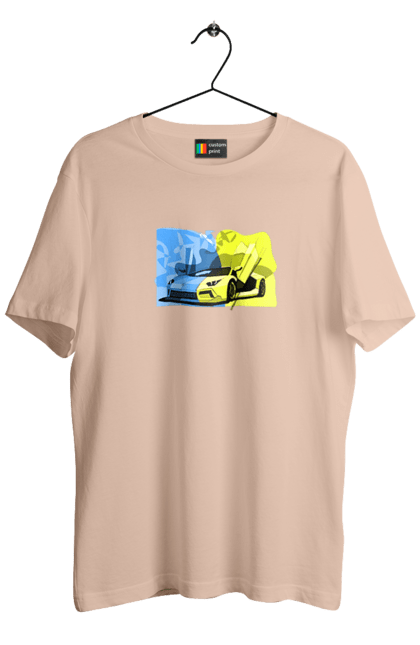 Men`s t-shirt with prints Ukrainian Lamborghini. Flag, lamborghini, machine, sports car, ukraine, yellow blue. 2070702