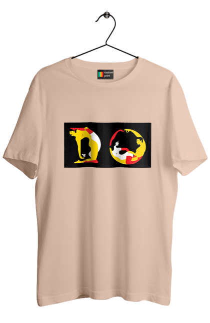 Men`s t-shirt with prints Stretching For An Adult. Poses, stretching. 2070702