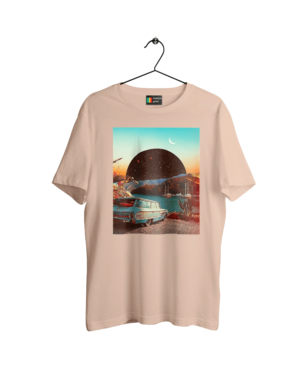 Картина, машина біля річки