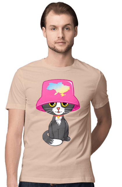 Футболка чоловіча з принтом "Котик з картою україни". Євробачення, калош, кіт, котик, музика, панама калоша, символ україни, україна. 2070702