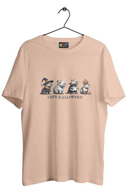 Men's t-shirt with prints Capybara Halloween. Animal, capybara, halloween, holiday, pumpkin, rodent. 2070702