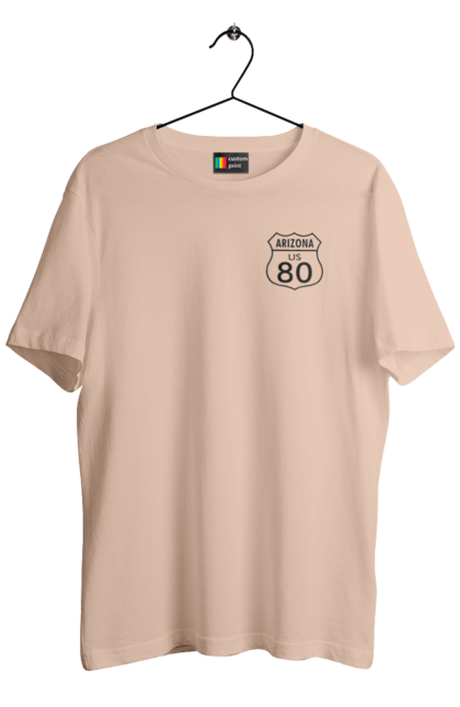 Men`s t-shirt with prints Route 80. Bike, biker, biker club, bikers club, brother, brutal, dude, hot asphalt, hot horse, hot rod, motorcycle, motorcyclist, real man, road 50, road 66, road 80, roads of america, roads of ukraine, roads we choose, speed, take, thirst for speed. 2070702