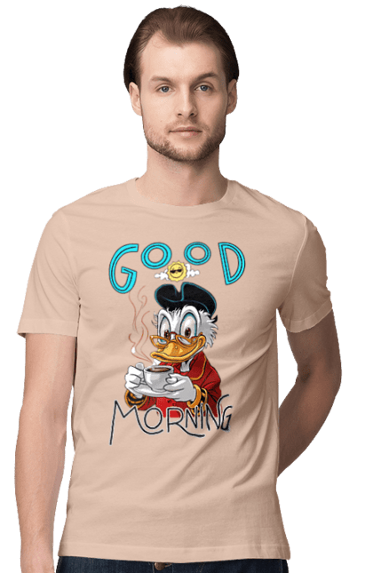 Men's t-shirt with prints Scrooge McDuck. Coffee, cup, disney, mcduck, scrooge, scrooge mcduck, uncle scrooge. 2070702