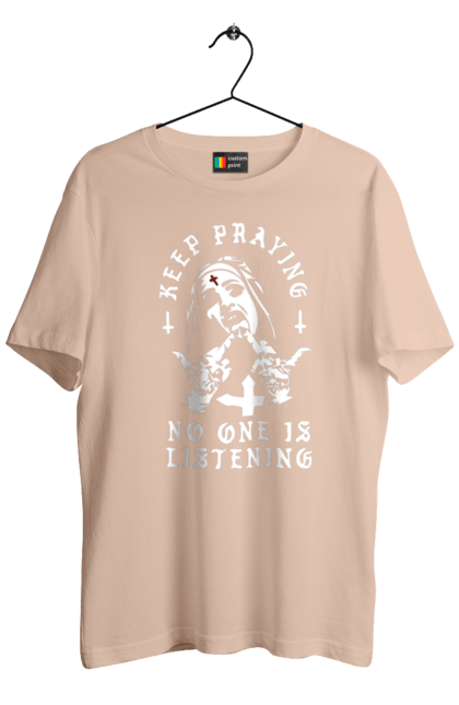 Men`s t-shirt with prints Keep praying no one is listening. Cool, fak, fashionable, is listening, keep praying, no one, nun, stylish. 2070702
