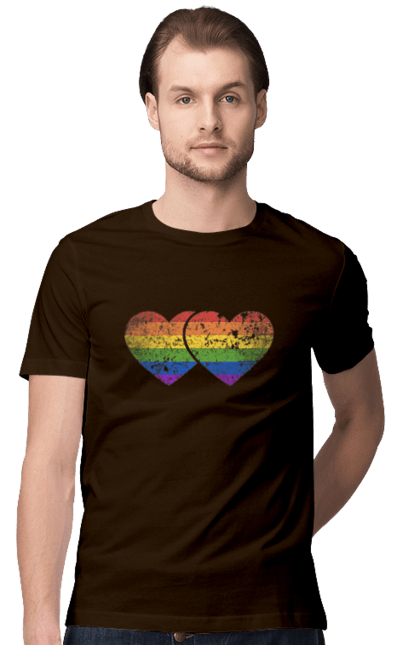 Футболка чоловіча з принтом "Два серця ЛГБТ". Веселка, гей, лгбт, лесбі, любов, прапор, серце, серця, сім`я. futbolka.stylus.ua