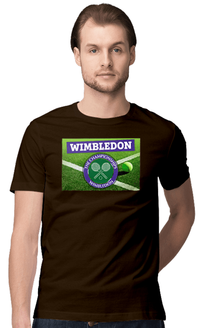 Футболка чоловіча з принтом "Wimbledon тенісний турнір". Великий теніс, велокобритання, гравці, лондон, м`яч, призовий фонд, ракетка, спонсор, турнір на траві, турнірна сітка. aslan