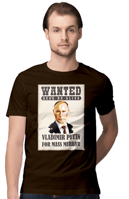 Футболка чоловіча з принтом "Розшук Гаага". Путин, розшук гаага, розшук путин, хуйло. Print Shop