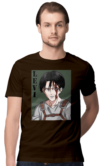 Футболка чоловіча з принтом "Атака Титанів Леві Аккерман". Attack on titan, аніме, атака титанів, бойовик, драма, леві акерман, манга, постапокаліптика, темне фентезі. PrintMarket - інтернет-магазин одягу та аксесуарів з принтами плюс конструктор принтів - створи свій унікальний дизайн
