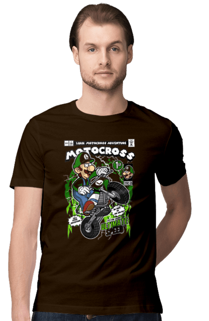 Футболка чоловіча з принтом "Luigi Motocross". Nintendo, playstaion, автомобіль, гра, зелений маріо, луїджі, маріо. Funkotee