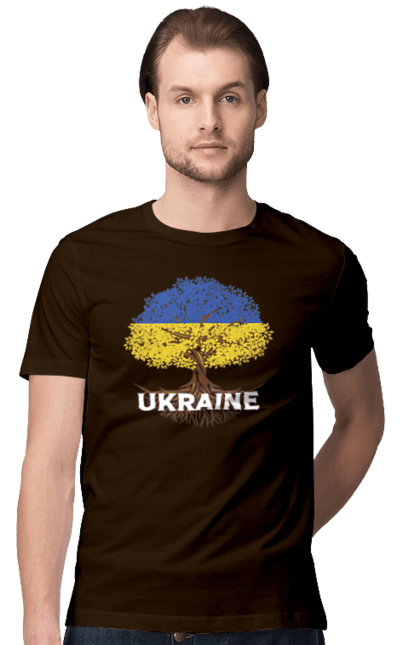 Футболка чоловіча з принтом "Прапор України Дерево та Коріння". Жовто-блакитний, жовто-блакитний прапор, прапор україни, україна, українець, українка, українське коріння, український, український прапор, я люблю україну. aslan