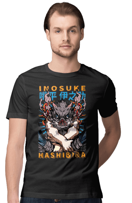 Men's t-shirt with prints Demon Slayer Inosuke. Anime, demon slayer, inosuke, inosuke hashibira, kimetsu no yaiba, manga. 2070702