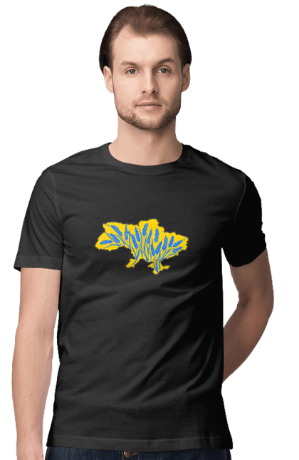 Футболка чоловіча з принтом "Україна". Зерно, мапа, патріотичне зображення, пщениця, україна, українська тематика. 2070702