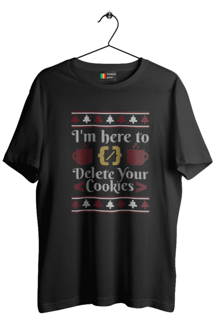 Футболка чоловіча з принтом "Я тут щоб з'їсти твої кукі". 404, ай ті, айтішник, бінарний, код, програміст, розробник, хакер. 2070702