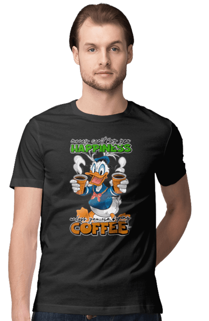 Men's t-shirt with prints Donald Duck Coffee. Animated series, cartoon, coffee, cup, disney, donald duck. 2070702