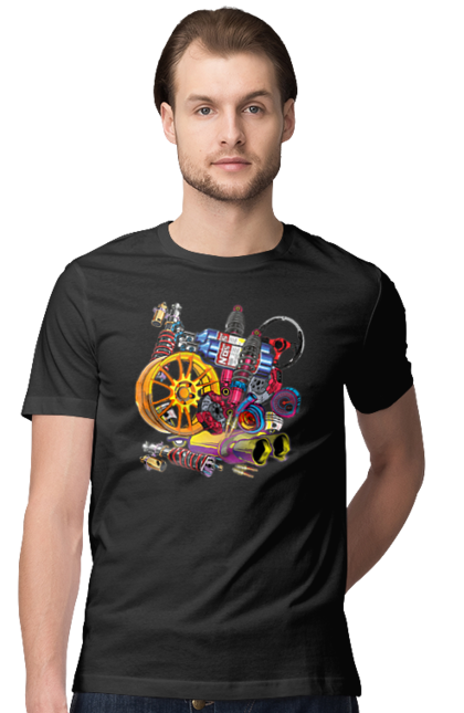 Футболка чоловіча з принтом "Автозапчастини". Автозапчастини, гонка, драгрейсинг, драйв, машина, стрітрейсинг. 2070702
