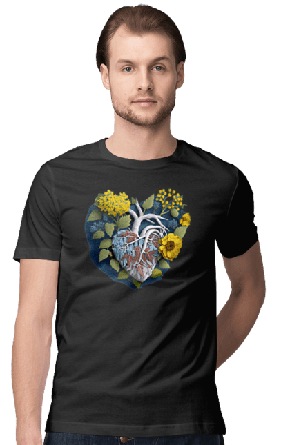 Футболка чоловіча з принтом "Серце квіти". Люблю україну, перемога україни, серце, символи україни, соняшник, традиції україни, україна. 2070702