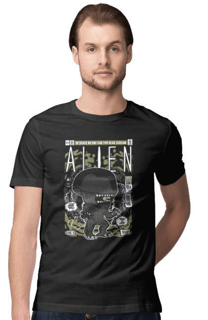 Футболка чоловіча з принтом "Alien". Інопланетянин, плівка, ретро. Funkotee