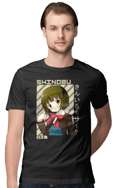 Men's t-shirt with prints Kiniro Mosaic Shinobu Omiya. Anime, gold mosaic, kiniro mosaic, kinmoza, manga, shinobu, shinobu omiya. 2070702