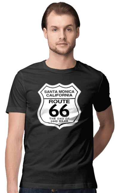 Men`s t-shirt with prints Route 66. Bike, biker, biker club, bikers club, brother, brutal, dude, hot asphalt, hot horse, hot rod, motorcycle, motorcyclist, real man, road 50, road 66, road 80, roads of america, roads of ukraine, roads we choose, speed, take, thirst for speed. 2070702