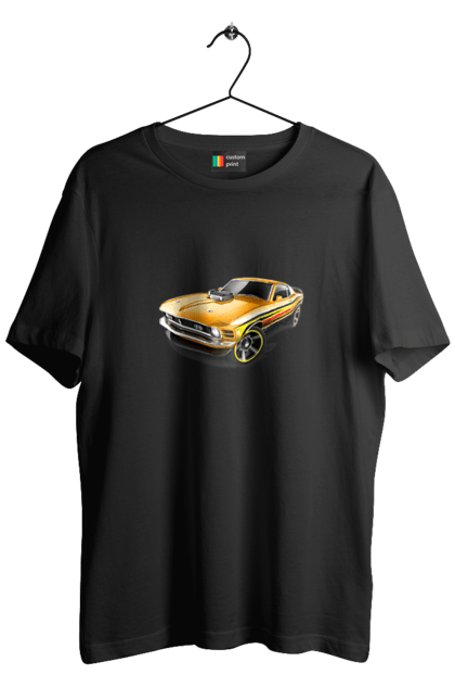 Футболка чоловіча з принтом "Форд мустанг". Американська легенда, жовтий мустанг, культове авто, мустанг, потужне авто, форд мустанг, шелбі. 2070702