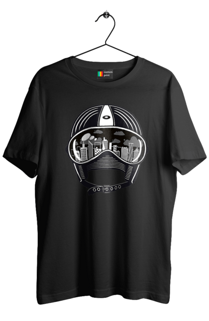 Футболка чоловіча з принтом "Шолом І Місто". Місто, швидкість, шолом. 2070702