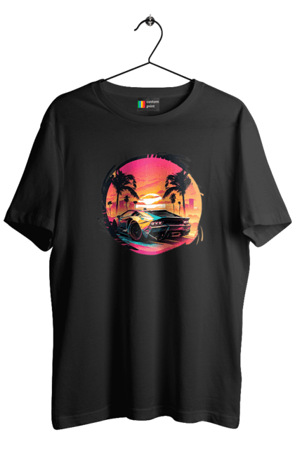 Футболка чоловіча з принтом "Ламборджині Ретровейв". Авто, автомобиль, ламба, ламборджині, машина, машини, ретровейв. 2070702