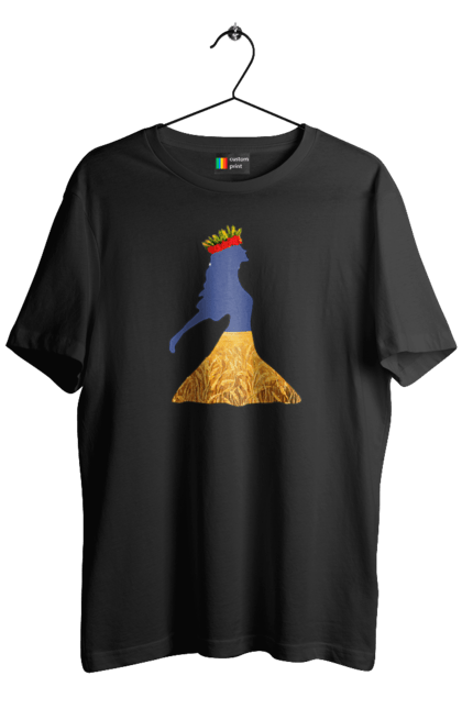 Футболка чоловіча з принтом "Україна". Вінок, дівчина, дівчинка, жовтий синій, жовто-блакитне, маки, національні кольори, небо, пшеничне поле. 2070702