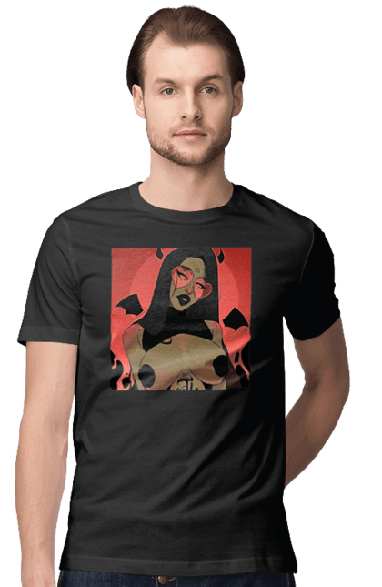 Футболка чоловіча з принтом "Диявол З Цицьками". Гола, диявол, сиськи. 2070702