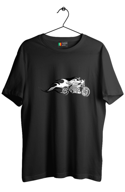 Футболка чоловіча з принтом "Мотоцикл Вогонь". Мото, мотоцикл, огонь. 2070702
